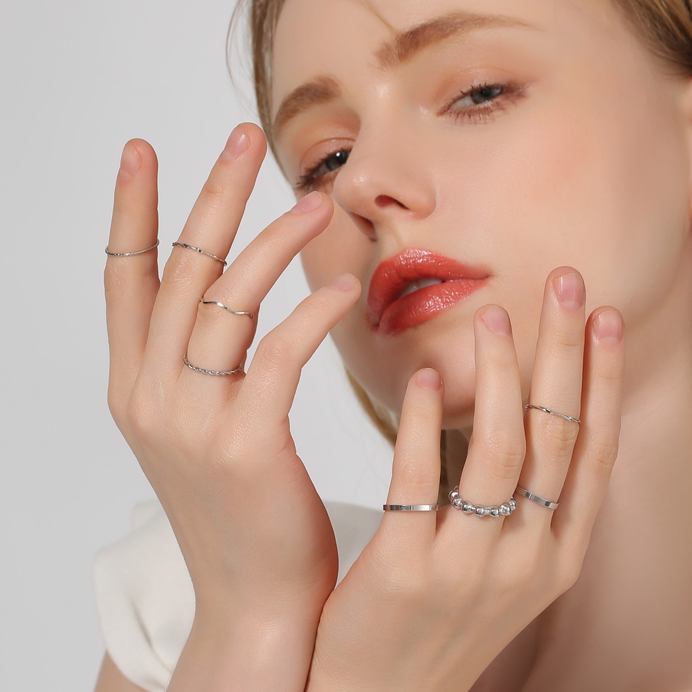 Set Nhẫn Nữ 7 Chiếc Midi Mỏng Thép Không Gỉ Phong Cách Âu Mỹ Sang Chảnh