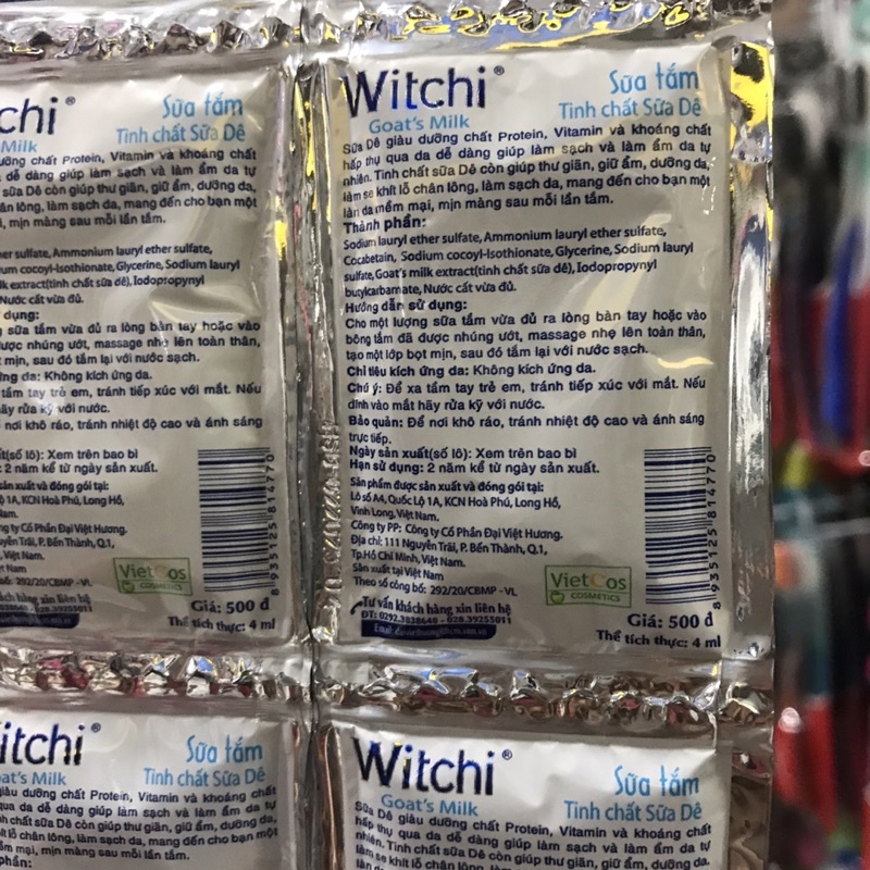 1 Dây Sữa Tắm Tinh Chất Dê Witchi 12 Gói 4ml