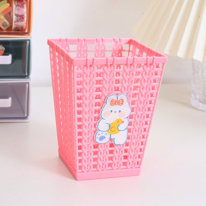Ống cắm bút giỏ đan hình vuôngGIADUNGTONGKHO1cốc bút decor bàn học kèm sticker siêu dễ thương, ống đựng bút để bàn