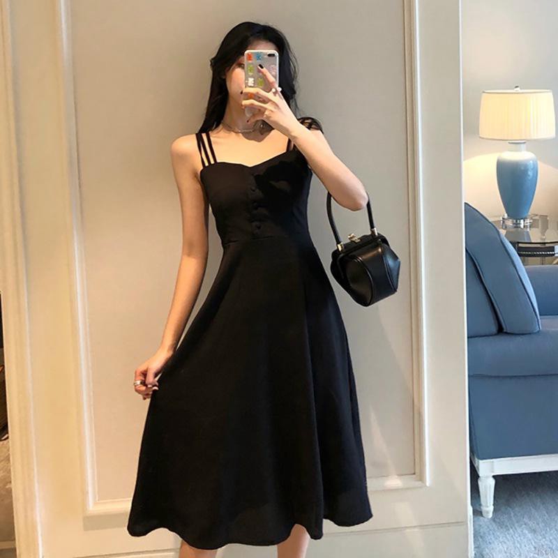 đầm hoa váy hoa nhí Women SEXY Black Temperament Sexy Off Shoulder Slim Hepburn Style Dress