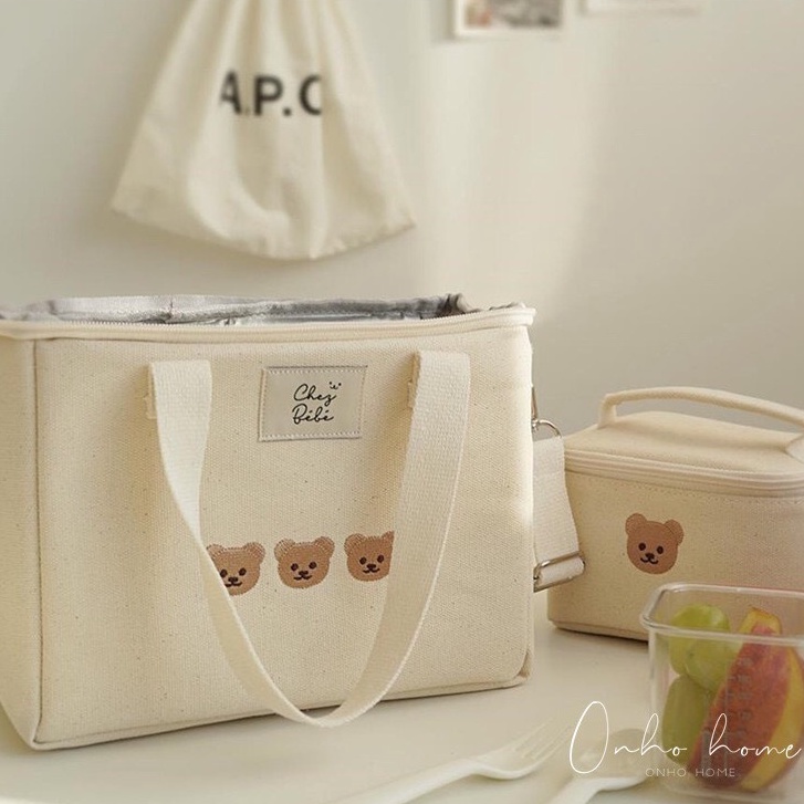 Túi Giữ Nhiệt Thêu Hình Gấu Phong Cách Hàn Quốc Baby Deams
