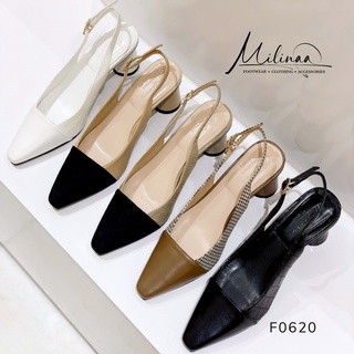 Giày cao gót nữ slingback trụ tròn 5p bít mũi phối nhọn hậu gài f0620