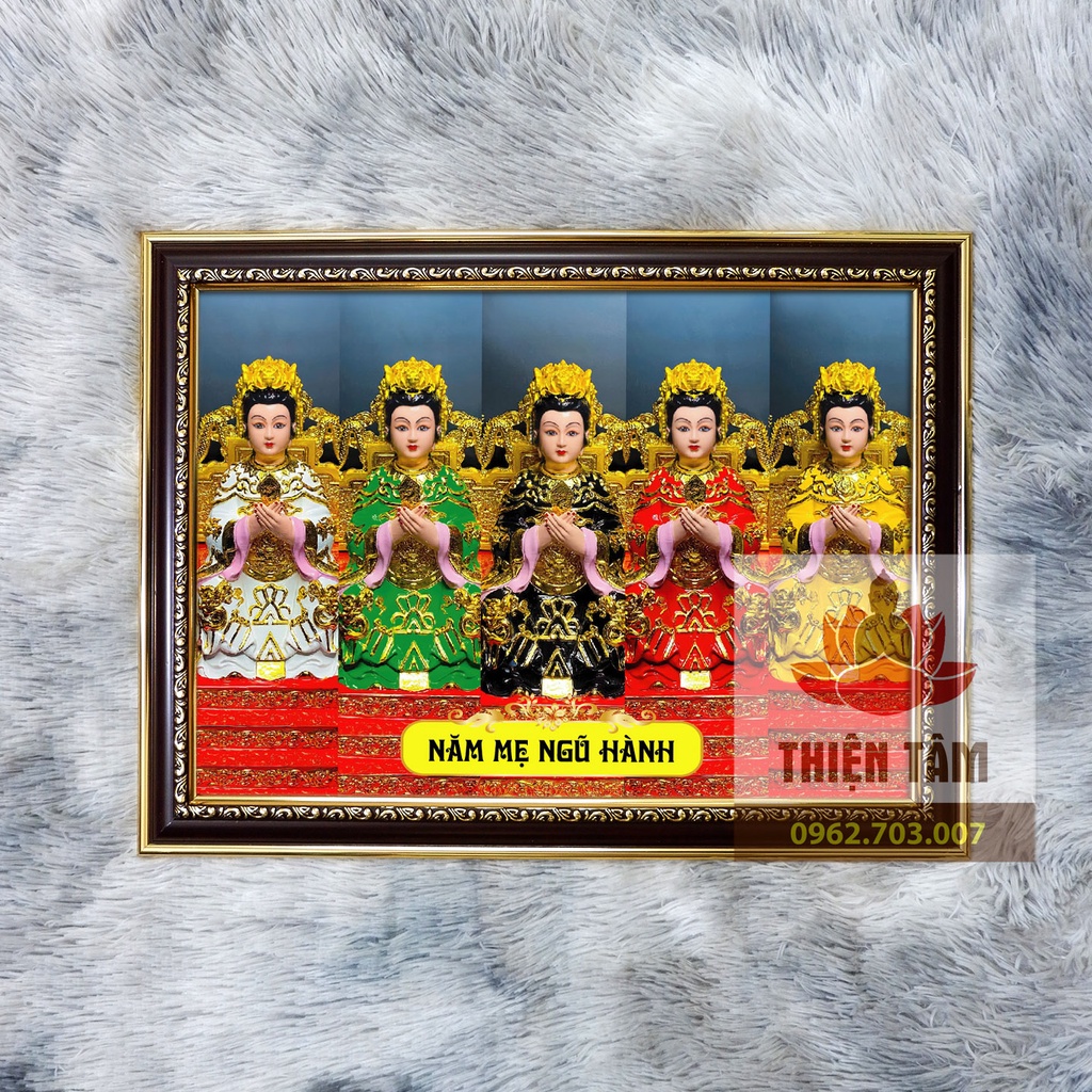 Tranh 5 Mẹ Ngũ Hành 36x48cm bằng vải phủ bóng khung composite xịn xò
