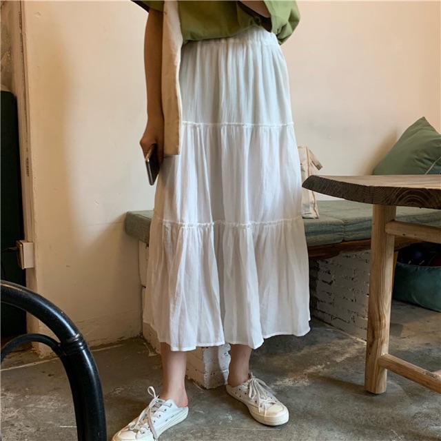 Chân váy trắng xòe dài Hàn Quốc chất mỏng nhẹ nhàng - Kèm ảnh thật | BigBuy360 - bigbuy360.vn