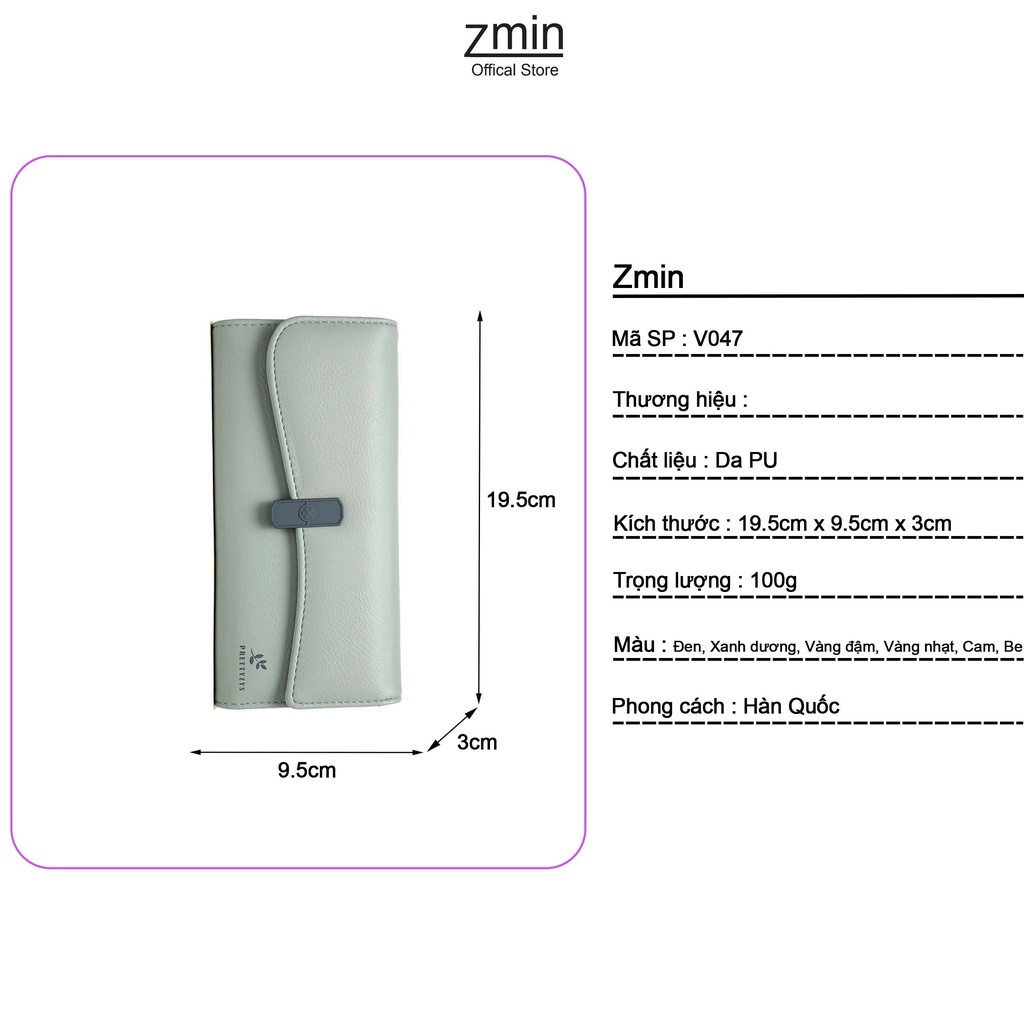 Ví bóp nữ dài cầm tay Zmin, chất liệu da cao cấp đựng vừa điện thoại - V047