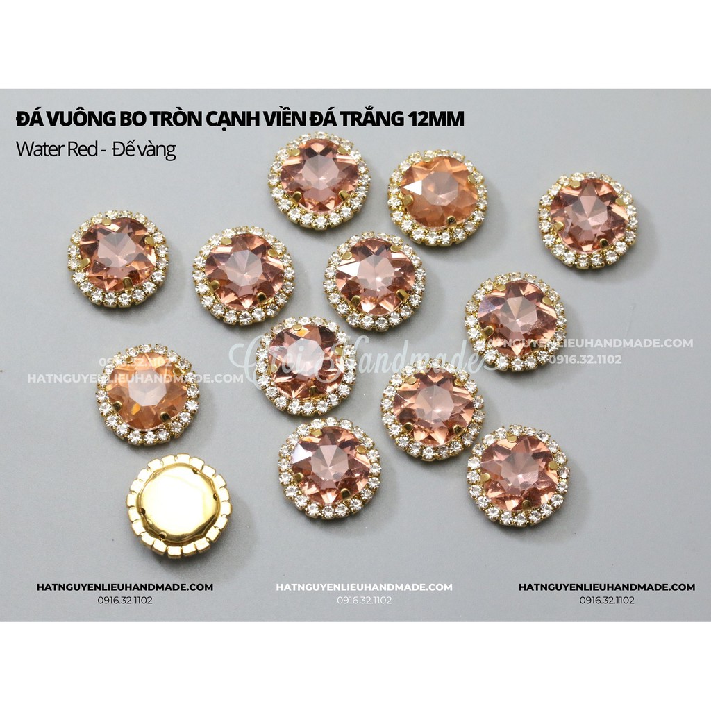 Đá vuông bo tròn cạnh viền đá trắng đế bạc12mm (2/2) Cici Handmade chuyên hạt đá hạt pha lê hạt cườm hạt trang sức DIY