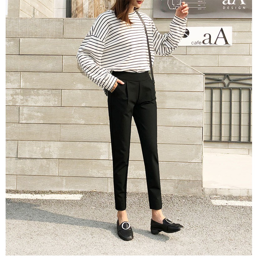 Quần Baggy cạp cao lưng chun - Kiểu dáng Hàn Quốc - Chất vải tuyết mưa mềm mại - Dáng đứng - Form mặc thoải mái | BigBuy360 - bigbuy360.vn