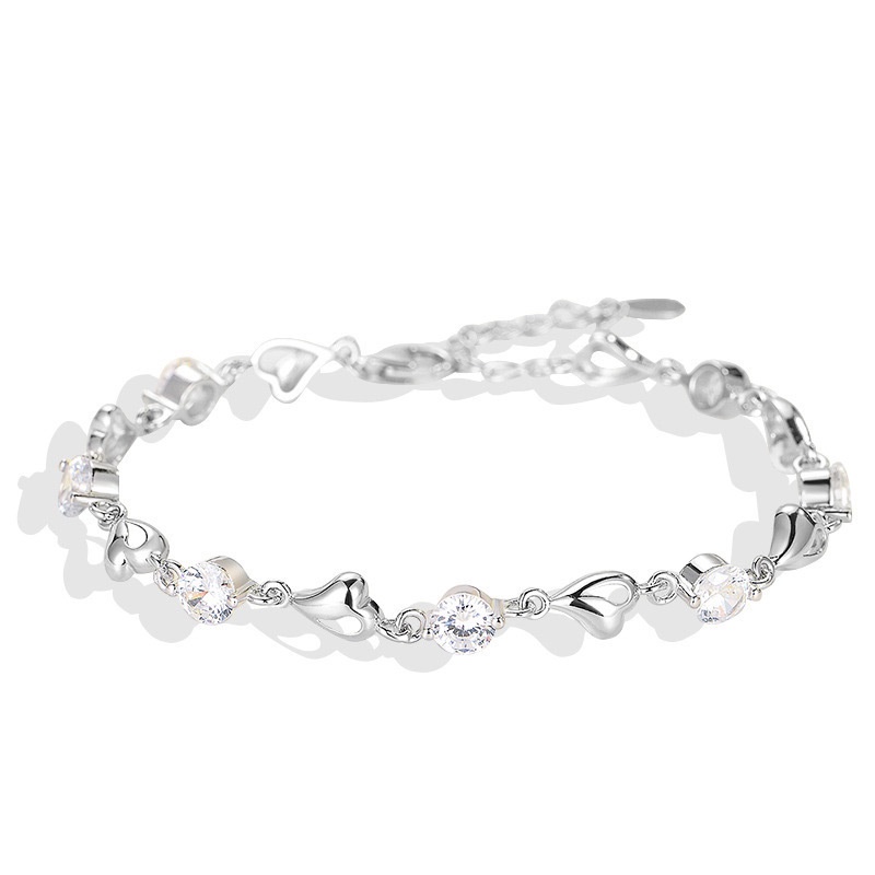 Vòng Tay Đính Đá Zircon Hình Trái Tim Xinh Xắn Cho Nữ