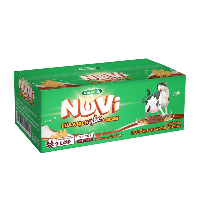 Thùng 24 túi NuVi Sữa Lúa mạch Lắc Cacao túi NuVi Power 110 ml TU.NLLT110YS - Thương Hiệu NUTIFOOD - YOOSOO MALL