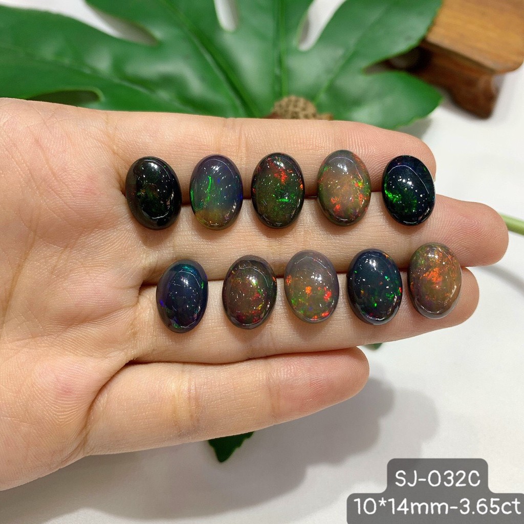 Mặt Opal Oval Xanh Đen Ánh 7 Sắc Cầu Vòng Cỡ Trung Size 9*11 - 8*10 - 7*9mm