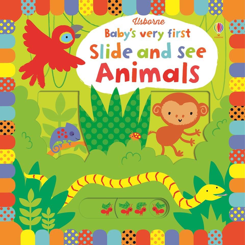 Sách chuyển động thông minh động vật Baby's Very First Slide and See Animals Usborne cho bé 1 tuổi trở lên