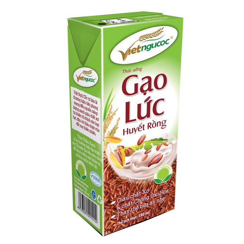 Thùng 40 hộp Gạo lức huyết rồng Việt Ngũ Cốc 180ml/hộp