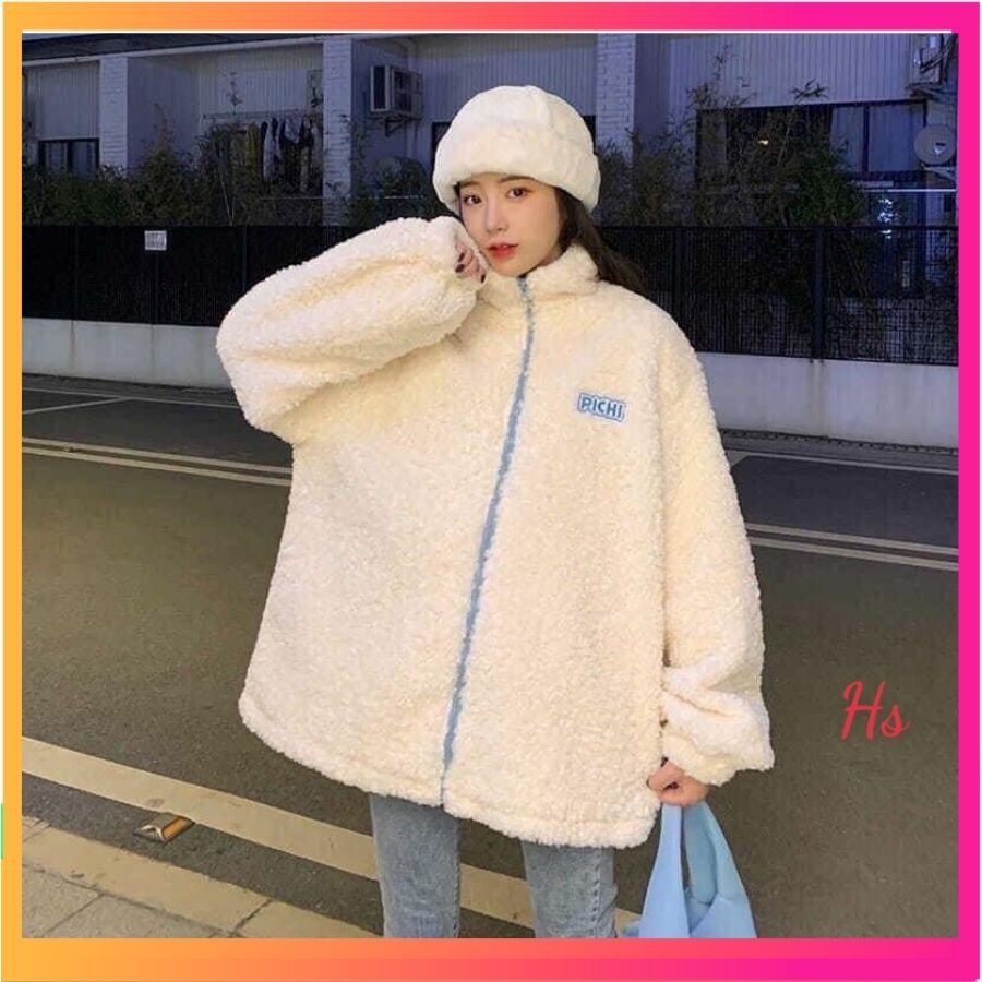 Áo KHoác Nỉ Nữ Lông Cừu Thêu Chữ CB