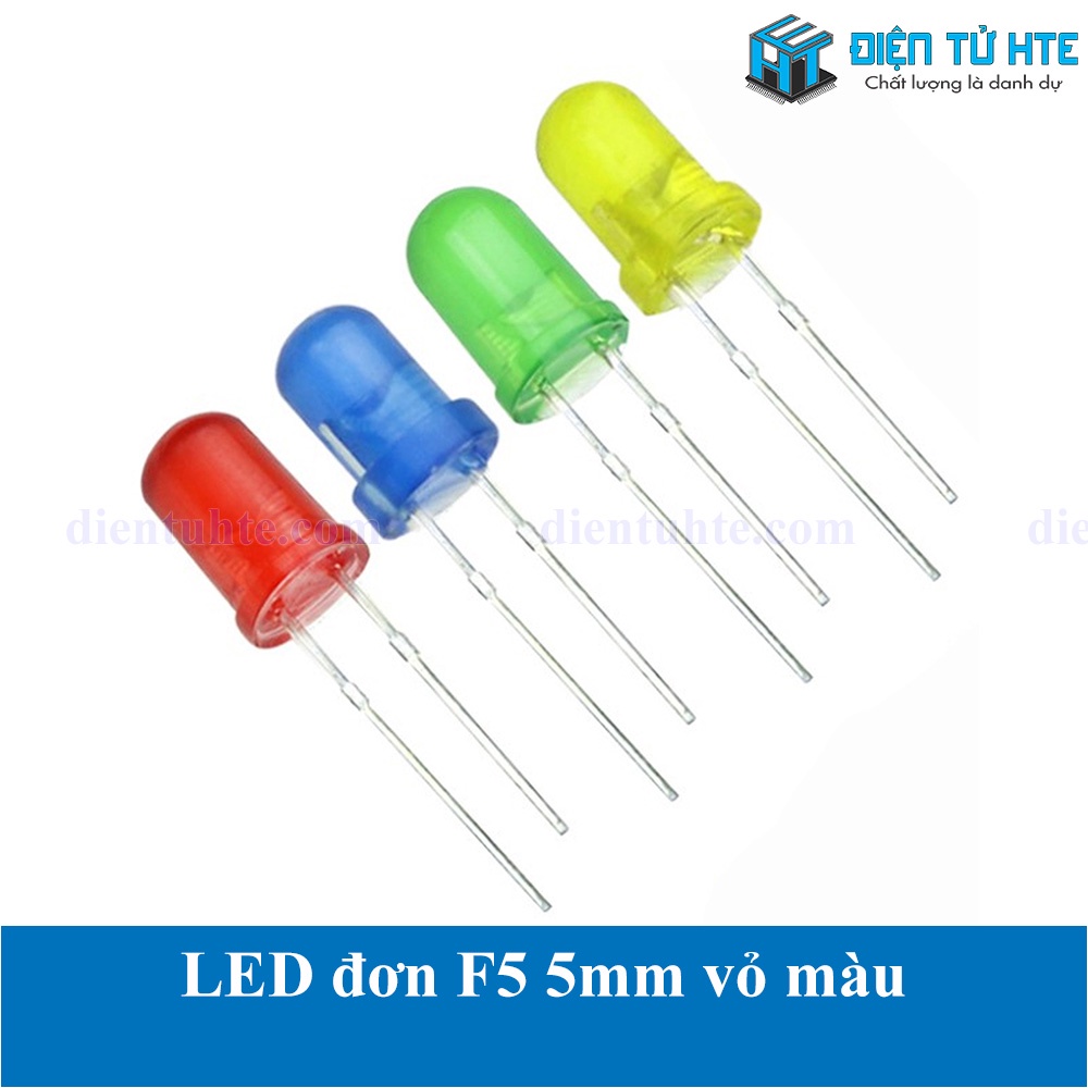 Gói 10  bóng LED đơn F5 5mm vỏ màu - Sáng màu