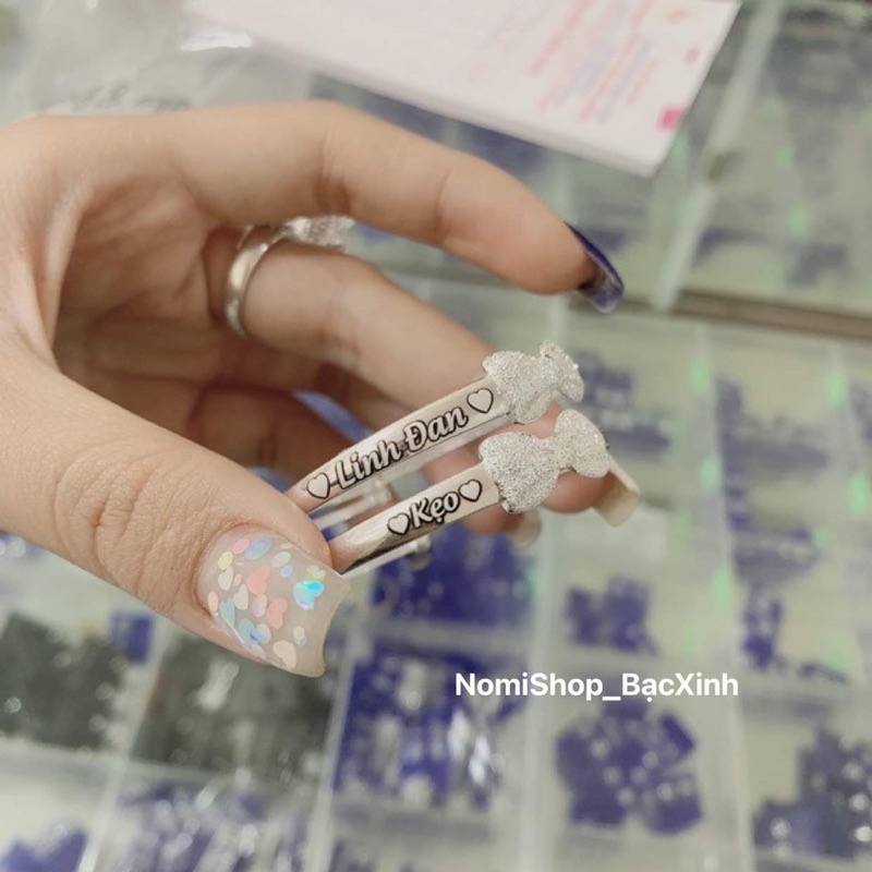 Vòng nơ cát chuẩn bạc ta khắc tên cho bé gái, vòng co dãn điều chỉnh theo size tay Mainomi Shop Bạc Xinh