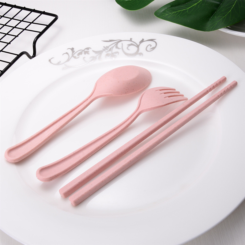 Set 3 Món Đũa Muỗng Nĩa Bằng Lúa Mạch Sáng Tạo Cho Trẻ Em Đi Du Lịch