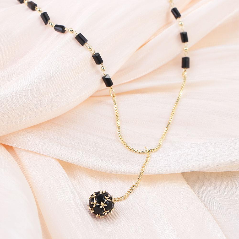 Dây Chuyền Tua Rua VANES1 Màu Đen Sang Trọng Cho Nữ|Vòng Cổ Mặt Bóng Tròn Phong Cách Hàn Quốc