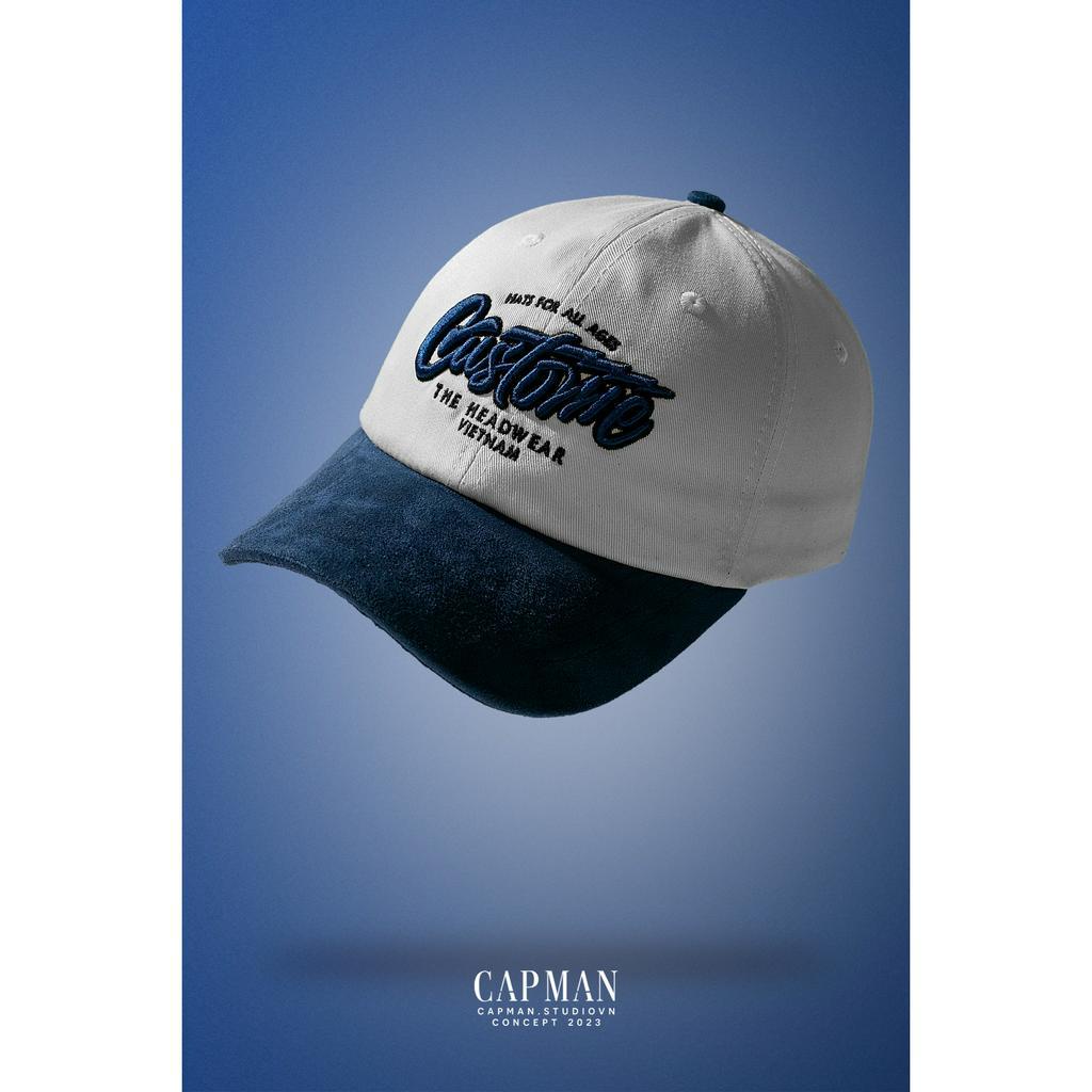 Mũ lưỡi trai màu trắng xanh CAPMAN logo thêu custome CM86