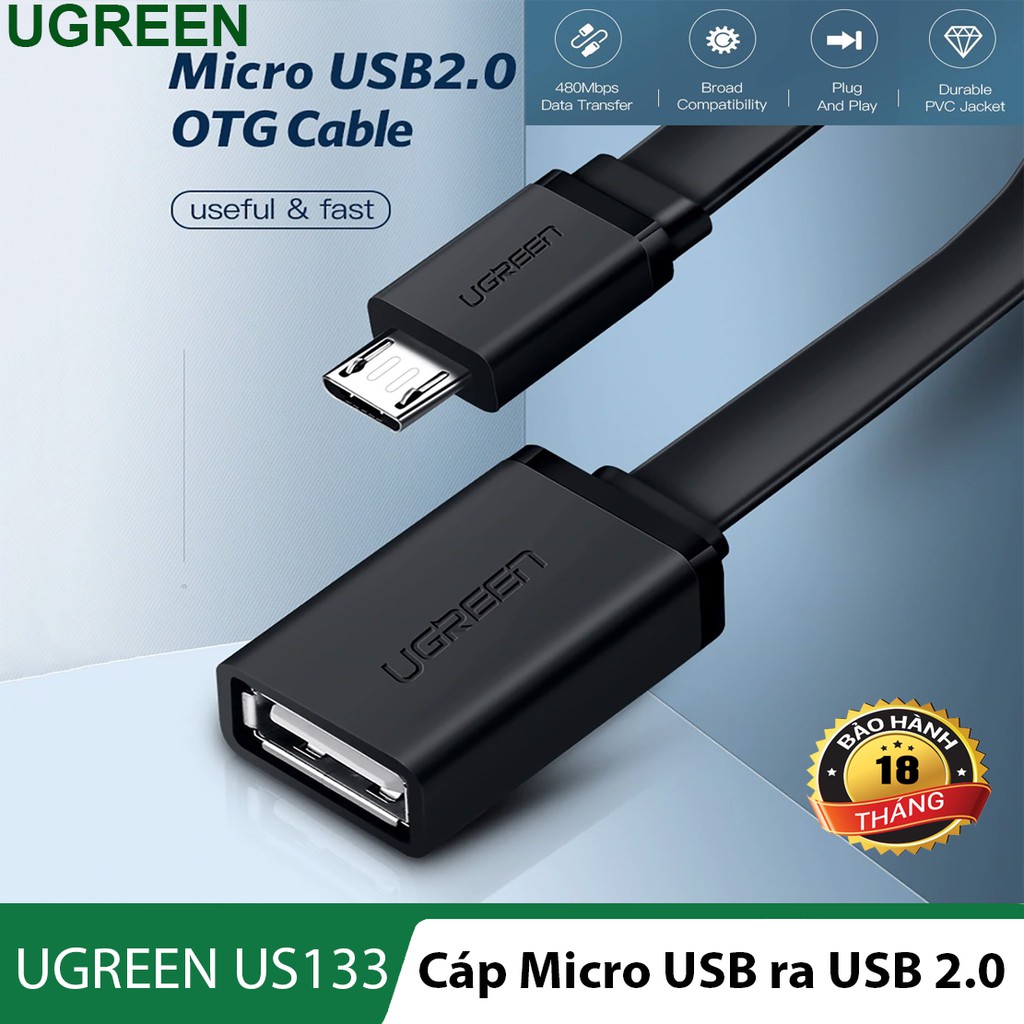 Cáp Micro USB sang USB 2.0 l Hỗ trợ OTG l UGREEN US133
