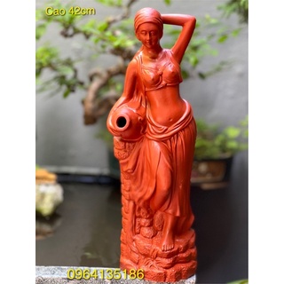 Tượng cô gái đổ nước h42cm men nâu đỏ gốm sứ Bát Tràng