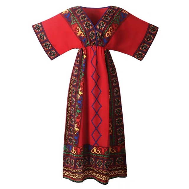 Váy maxi boho hoạ tiết thổ cẩm VHP41 (có hình thật) | BigBuy360 - bigbuy360.vn