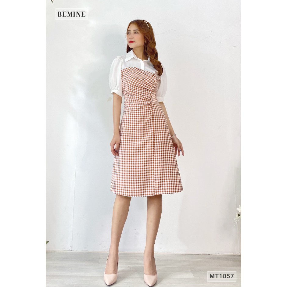 Đầm caro cúp ngực phối cổ sơ mi BEMINE MT1857VANG | BigBuy360 - bigbuy360.vn