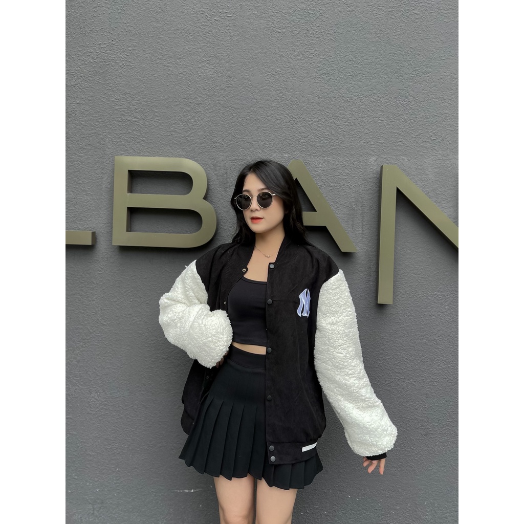 ÁO KHOÁC BOMBER UNISEX ÁO GIÓ TÂY BÔNG MLB VNXK ĐEN XANH MINT - HÀNG CHUẨN VNXK