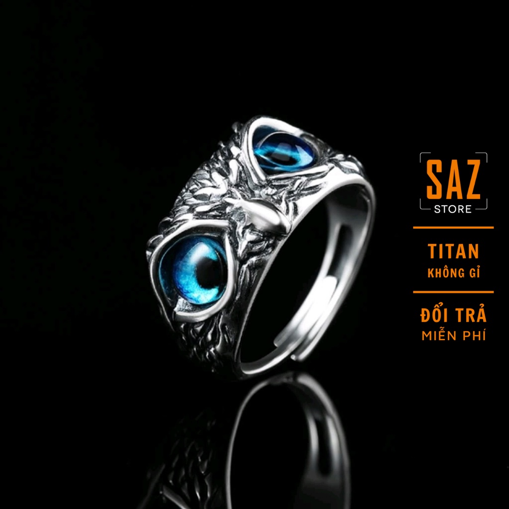 Nhẫn nam titan không gỉ thời trang Eagle Ring Mắt Cú Mèo SAZ Freesize Màu bạc chất liệu Titan không gỉ - nhẫn Eagle Ring