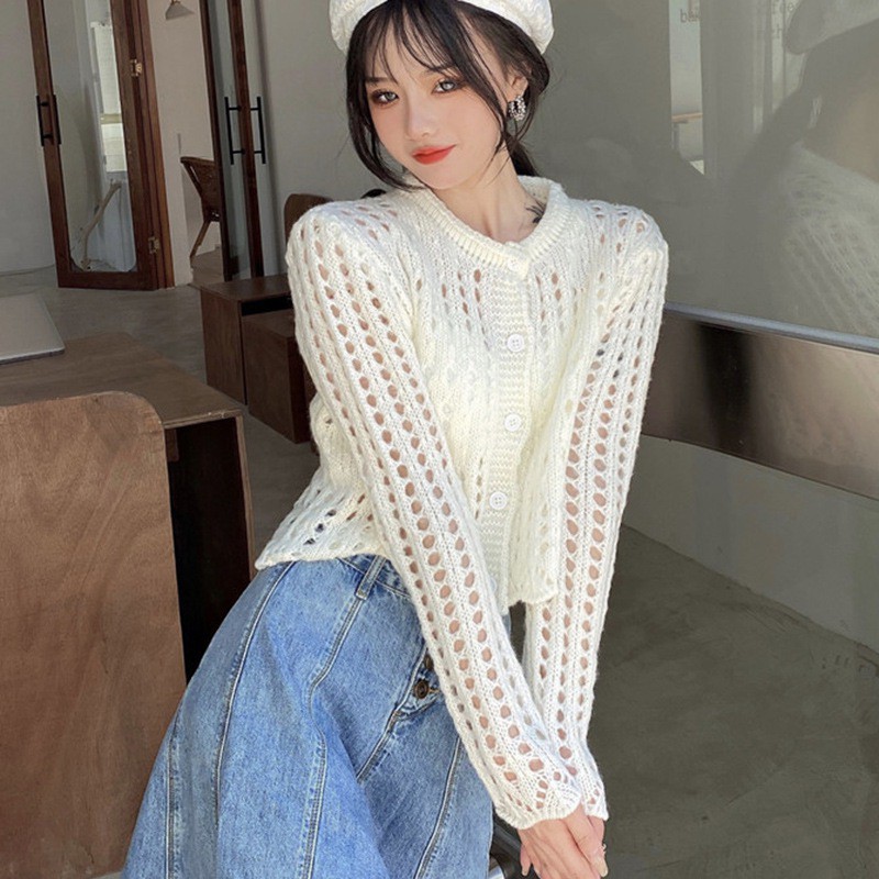 Áo khoác cardigan dệt kim tay dài màu trơn thanh lịch cho nữ