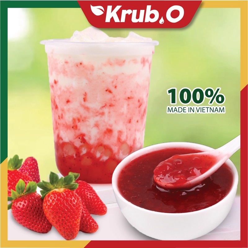 Mứt dâu tây Krub.O làm bánh pha chế trà sữa đồ uống trà hoa quả cà phê chai 2.1kg