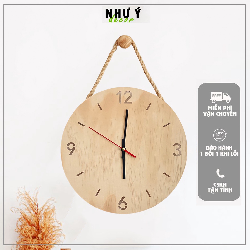 Đồng Hồ Treo Tường Gỗ, Đồng Hồ Gỗ Treo Tường Kim Trôi Độc Đáo Decor Vintage Thiết Kế Tối Giản Hiện Đại [Tặng Dây Treo]