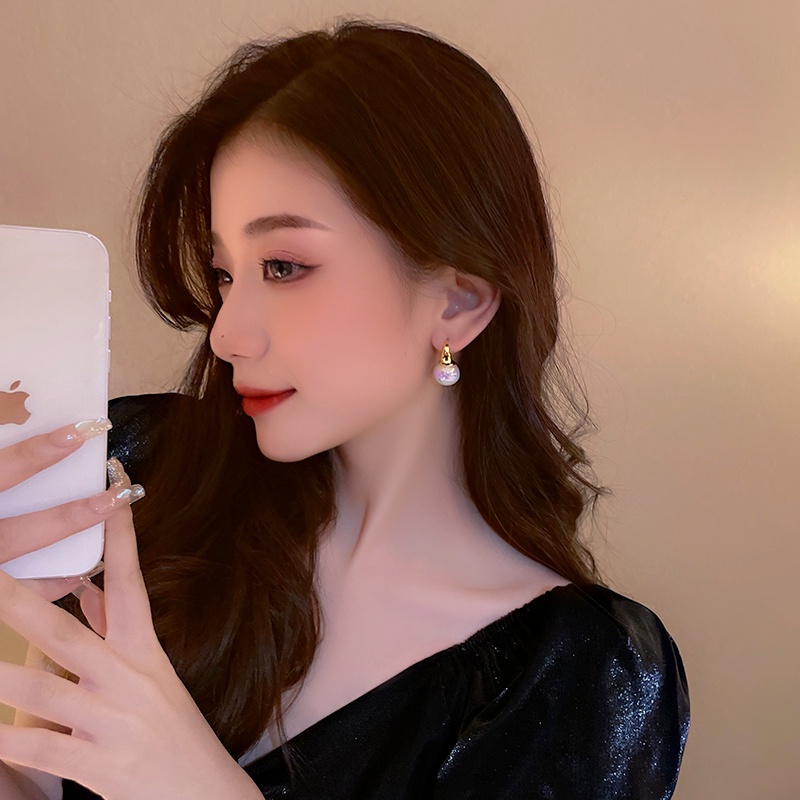 1 Đôi Bông Tai Ngọc Trai / Đá Quý Hình Học Phong Cách Ins Sang Trọng Cho Nữ