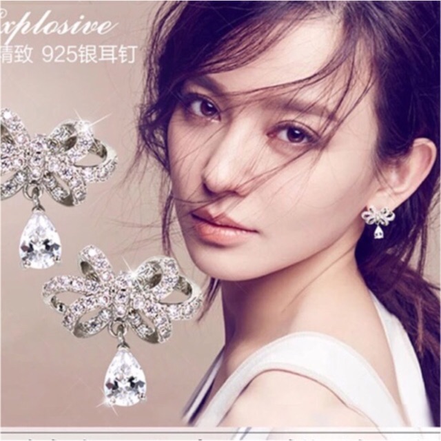 Bông tai bạc 925 cao cấp đính đá thời trang hàn quốc