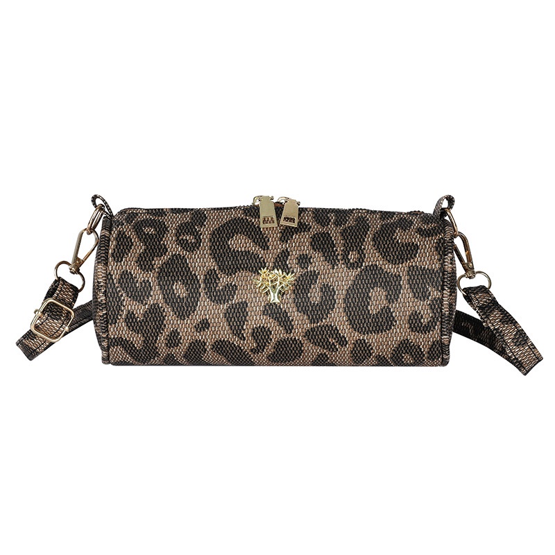 Túi Đeo Chéo Hình Trụ Màu Trơn Thêu Họa Tiết Da Báo Thời Trang Cho Nữ 2022