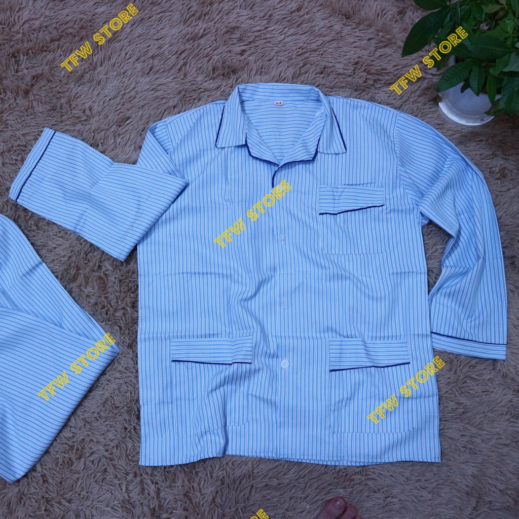 Bộ pijama nam trung niên vải kate kẻ sọc , quần áo mặc nhà, bộ ngủ cho ông, cho bố - Hàng VN