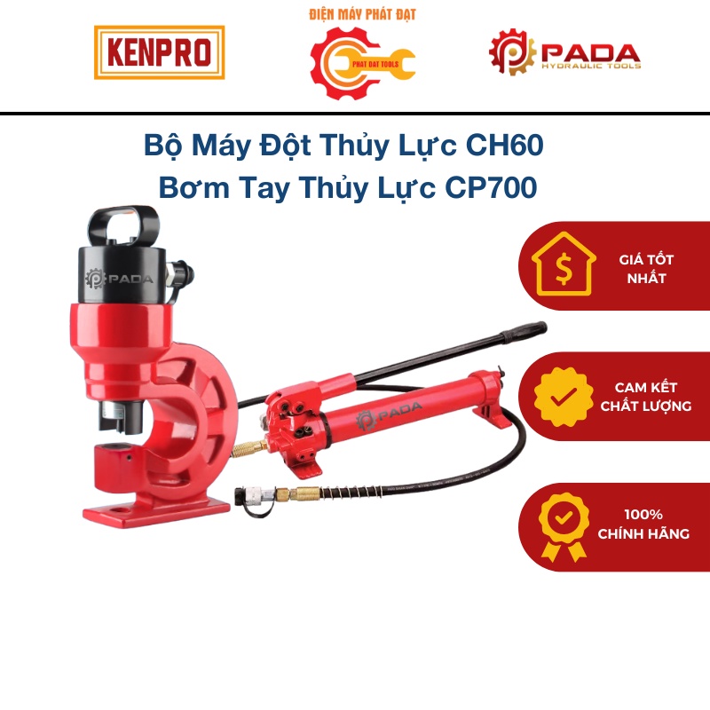 Máy Đột Lỗ Thủy Lực CH60 Và Bơm Tay Thủy Lực CP700-Đột Đồng 10mm,Sắt 6mm-Kèm 4 Khuôn-Bảo Hành 6 Tháng