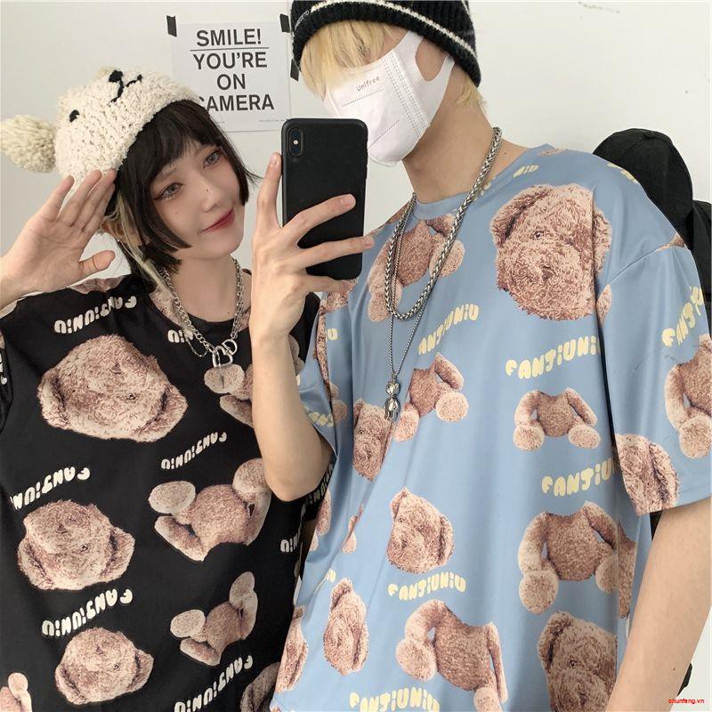 Women's Summer Youth2021 summer students Korean fashion trend ins brand hip-hop street bear loose version wild couple outfit