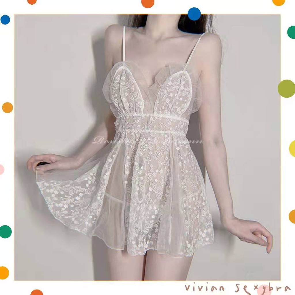 💟Hàng sẵn gửi ngay💟 Đồ ngủ sexy💟 Đầm ngủ 2 dây phối ren Cực phẩm Freesize 40-65kg---019