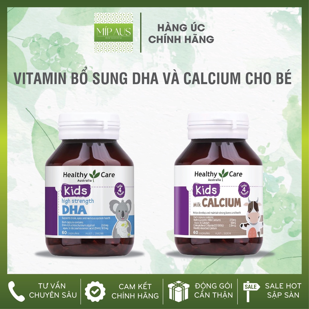 Viên bổ sung canxi và DHA cho bé - Canxi Milk Calcium + DHA Healthycare