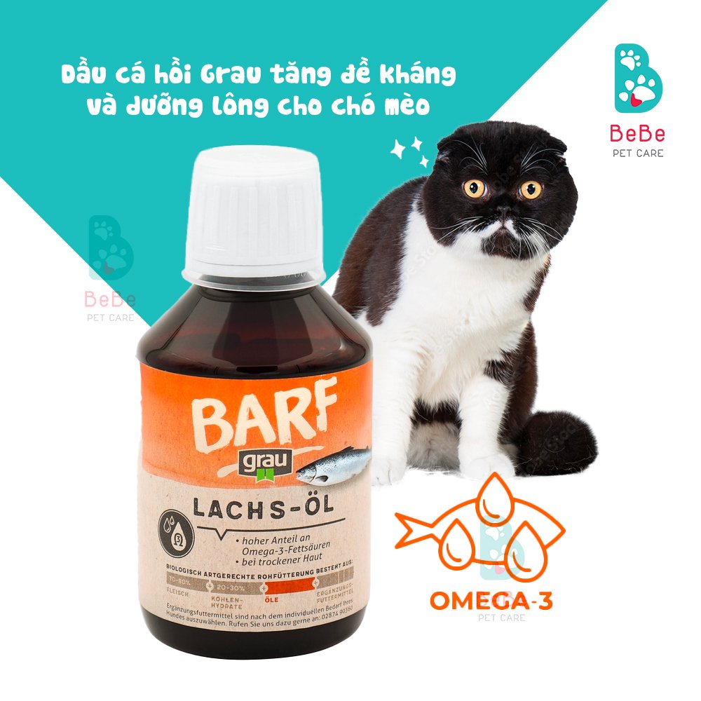 Dầu Cá Hồi GRAU Hỗ Trợ Tăng Đề Kháng &amp; Dưỡng Da Lông Cho Chó Mèo 200ML - Nhập Từ Đức