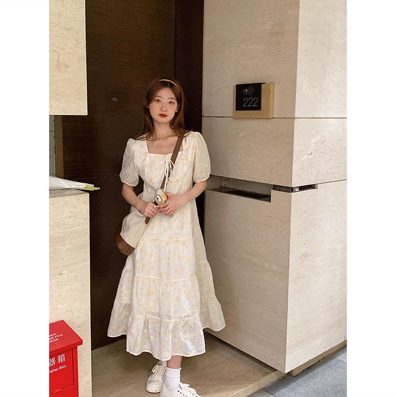 Đầm Hoa Tay Phồng Dáng Rộng Phong Cách Hàn Quốc Thời Trang Mùa Hè Mới Cho Nữ