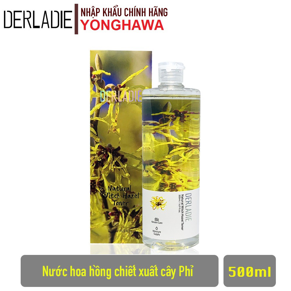 Nước Hoa Hồng Làm Sạch, Dưỡng Ẩm, Dịu Nhẹ Chiết Xuất Cây Phỉ Derladie Natural Witch Hazel Toner 500ml