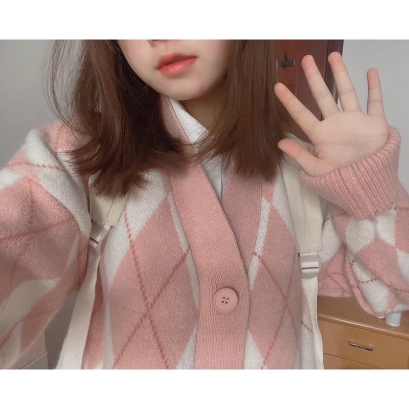 [SẴN] Áo Cadigan len hàng Quảng Châu dày dặn ô quả trám màu Hồng sữa siêu yêu - ảnh cuối thật | BigBuy360 - bigbuy360.vn