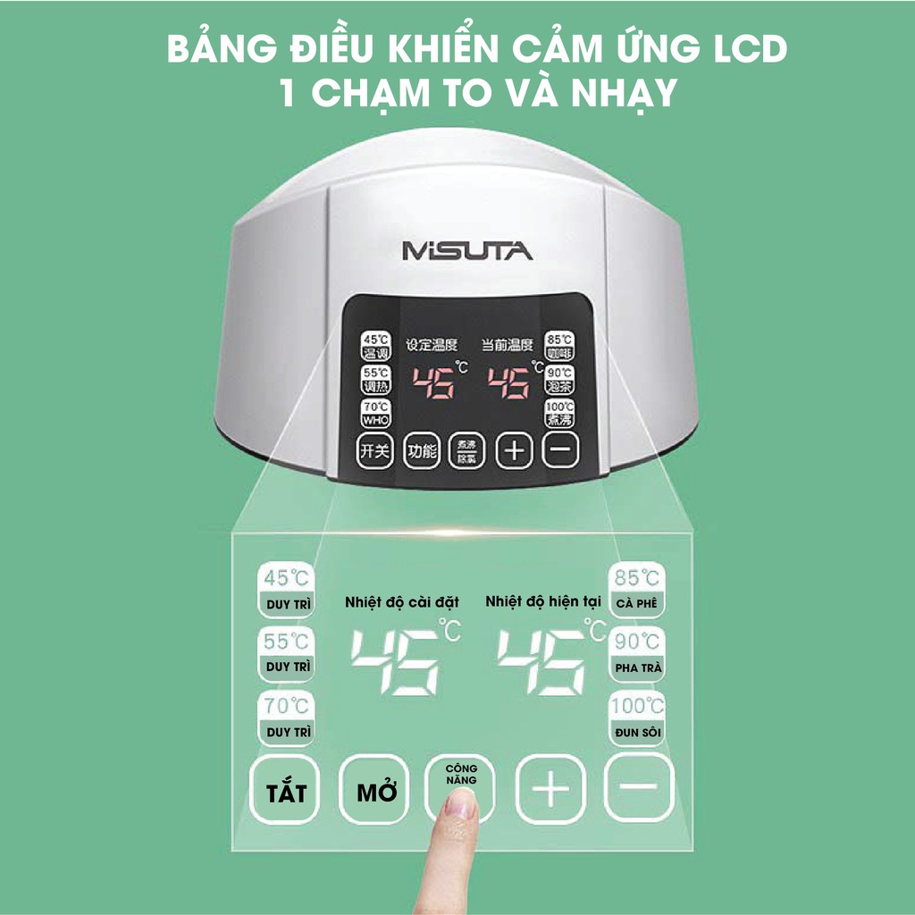 Máy đun nước pha sữa giữ nhiệt Misuta, máy hâm nước pha sữa, ấm đun nước duy trì nhiệt độ Shop Bố Soup