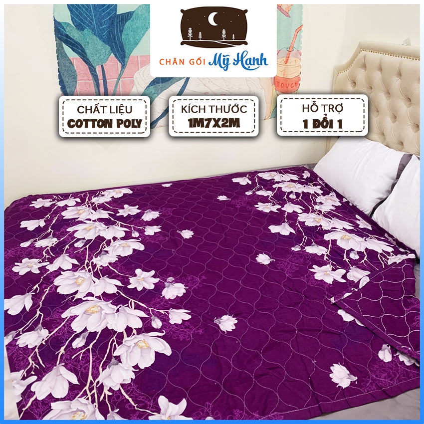 Chăn hè Cotton Poly trần bông 3 lớp hình Lan Tím siêu nhẹ thấm hút mồ hôi tốt kích thước 1m7x2m - CH18