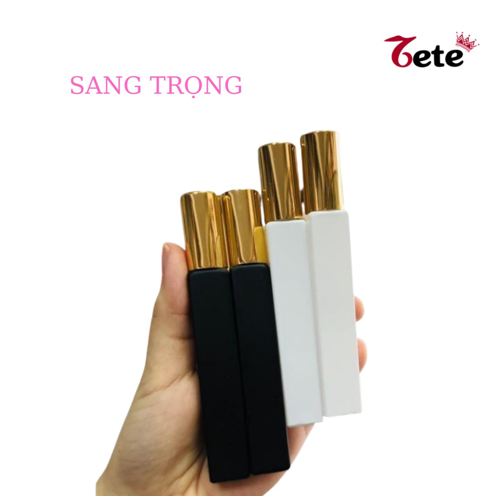 Lọ Chiết Nước Hoa 10ml Thủy Tinh Dạng Xịt Mẫu Vuông Màu Trắng Đen Nắp Vàng Sang Trọng, Lọ Đựng Nước Hoa San Chiết