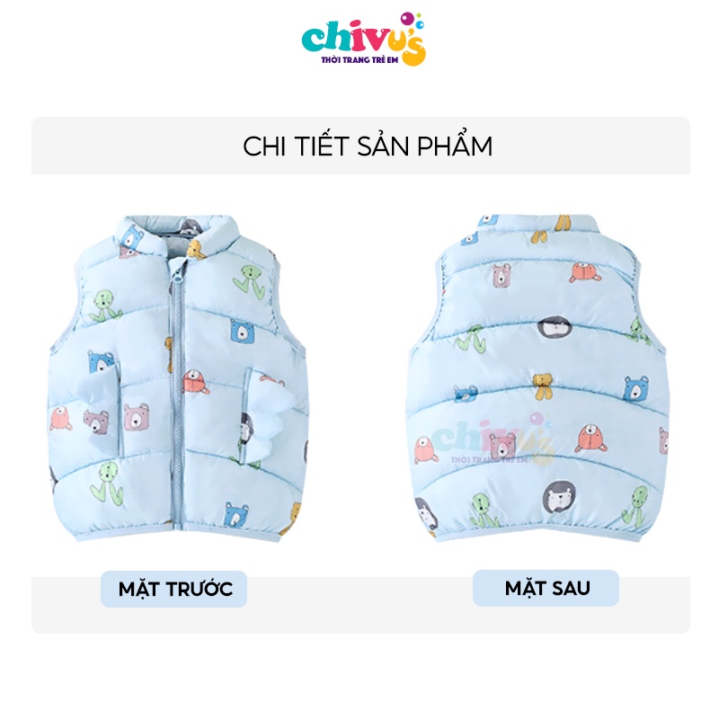 Áo gile phao cho bé CHIVU'sKID áo gile cho bé trai bé gái màu vintage họa tiết túi cánh tiên cách điệu rất dễ thương