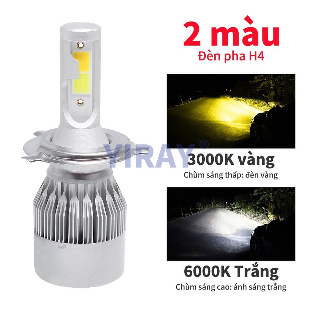 Ready Stock 2PCS C6 H4 LED Headlamp 2 color car Headlight HB2 9003 Fog Light HB2 Fog Lamp Hi/Low Beam 3000K Yellow 6000K White IP67 12V 72W 9600lm