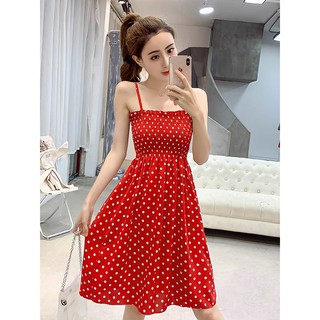 Váy đi biển hè 2019, váy hai dây chấm bi, Hàng order