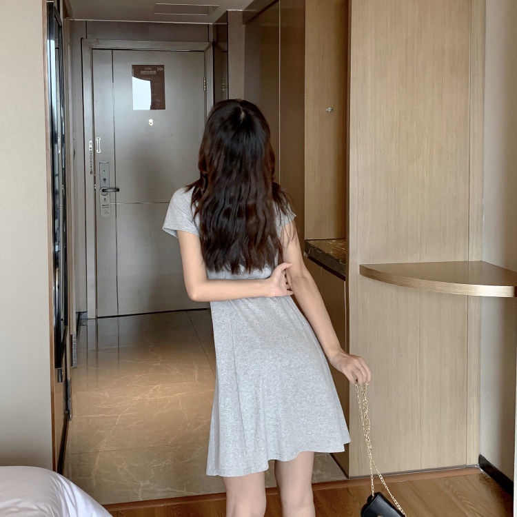 Đầm Tay Ngắn Cổ Chữ V Thiết Kế Dây Rút Thời Trang Mùa Hè Hàng Mới 2022